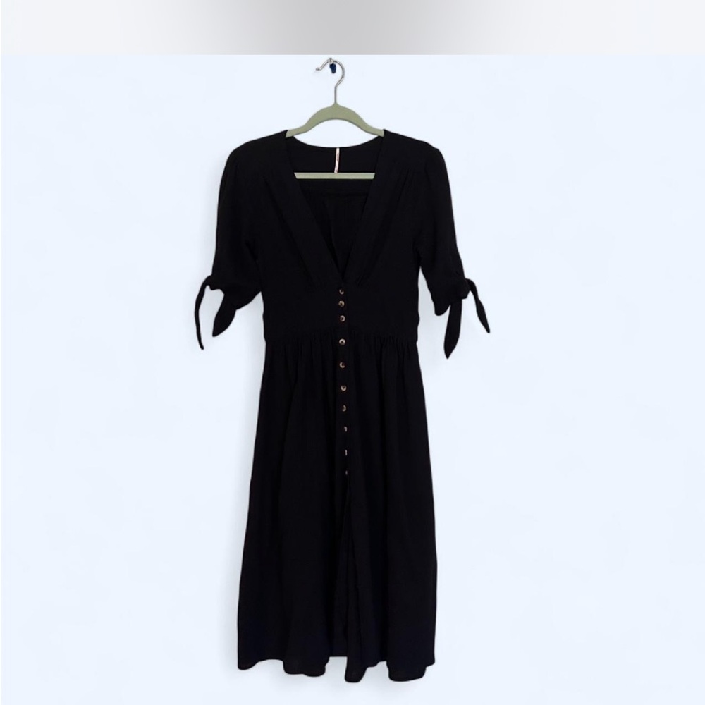 Free People Black Midi Dress with Button Detail